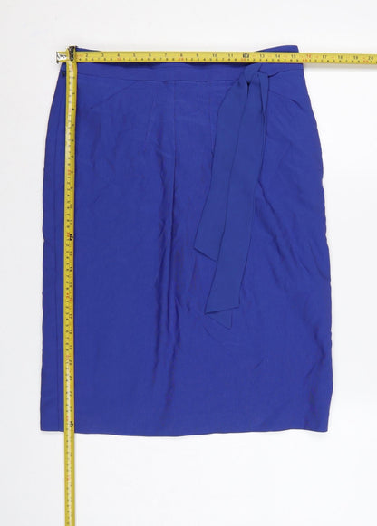 Marks & Spencer Per Una Women Blue UK 10 Pencil Knee Skirt Tie Belt