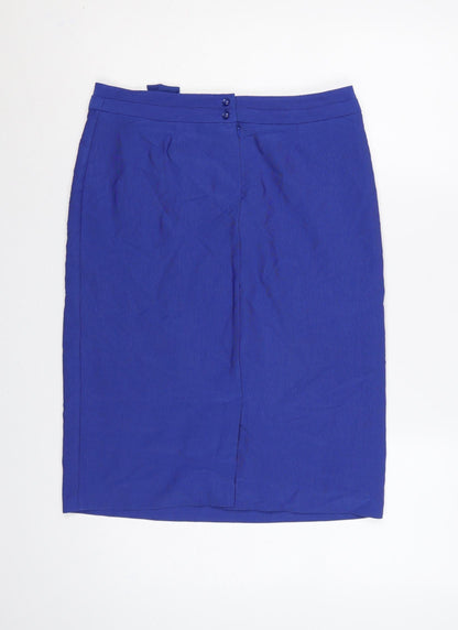 Marks & Spencer Per Una Women Blue UK 10 Pencil Knee Skirt Tie Belt