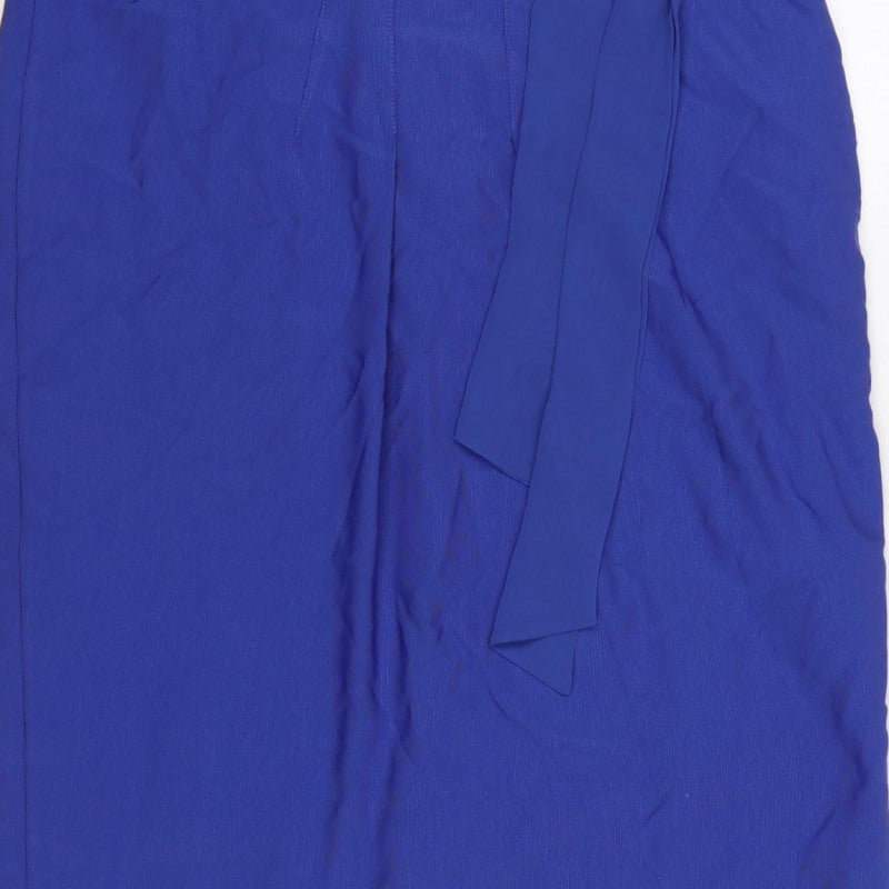 Marks & Spencer Per Una Women Blue UK 10 Pencil Knee Skirt Tie Belt