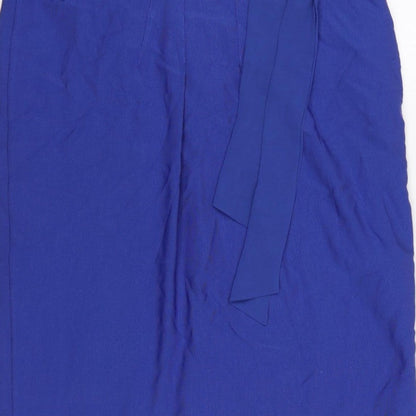 Marks & Spencer Per Una Women Blue UK 10 Pencil Knee Skirt Tie Belt