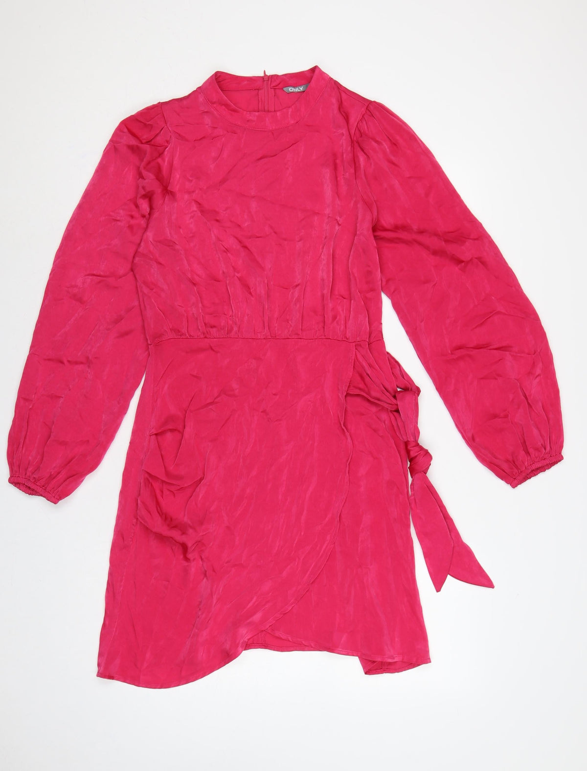 ONLY Women Pink M A-Line Short Dress Balloon Sleeves Tie Waist