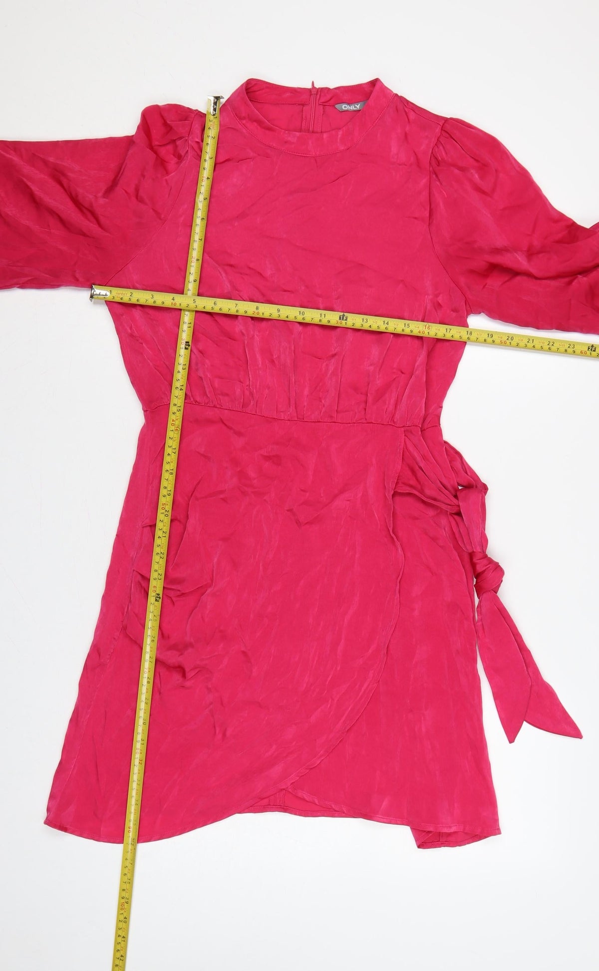ONLY Women Pink M A-Line Short Dress Balloon Sleeves Tie Waist