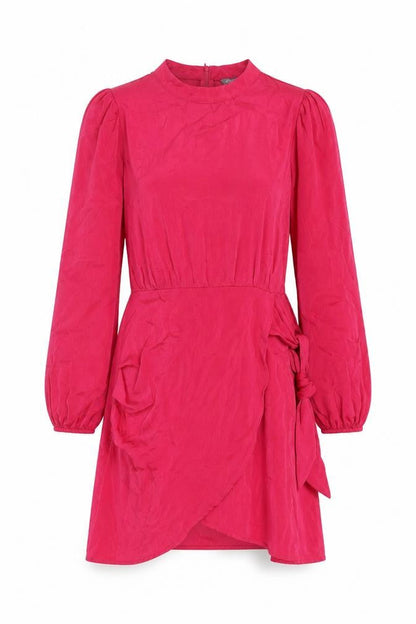ONLY Women Pink M A-Line Short Dress Balloon Sleeves Tie Waist