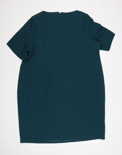 M&S Women Green UK 24 Sheath Dress Beaded Neck Flutter Sleeves