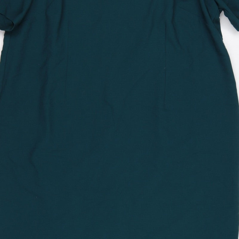 M&S Women Green UK 24 Sheath Dress Beaded Neck Flutter Sleeves