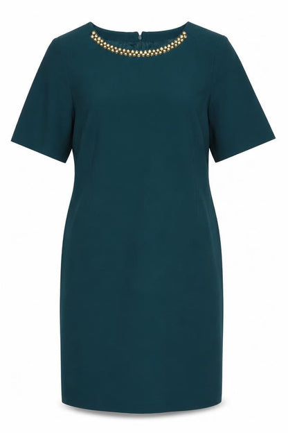 M&S Women Green UK 24 Sheath Dress Beaded Neck Flutter Sleeves