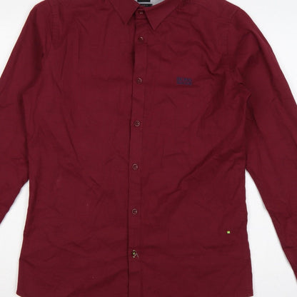 Hugo Boss Men’s Red M Slim Fit Stretch Cotton Button-Up Shirt