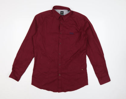 Hugo Boss Men’s Red M Slim Fit Stretch Cotton Button-Up Shirt