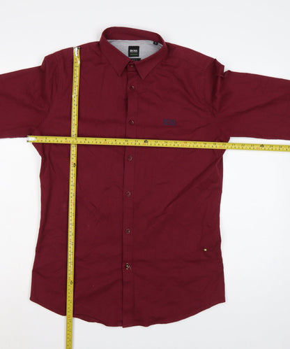Hugo Boss Men’s Red M Slim Fit Stretch Cotton Button-Up Shirt