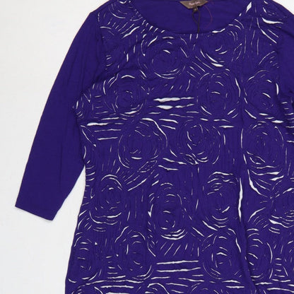 Phase Eight Women Purple UK 16 Knee Length Shift Floral 3/4 Sleeve Dress