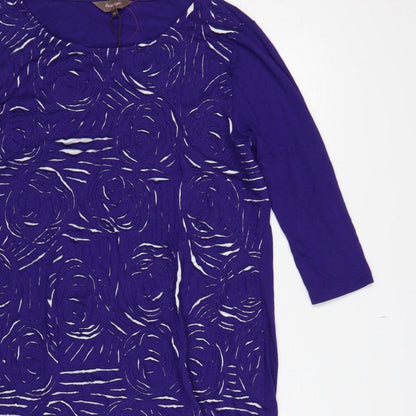 Phase Eight Women Purple UK 16 Knee Length Shift Floral 3/4 Sleeve Dress