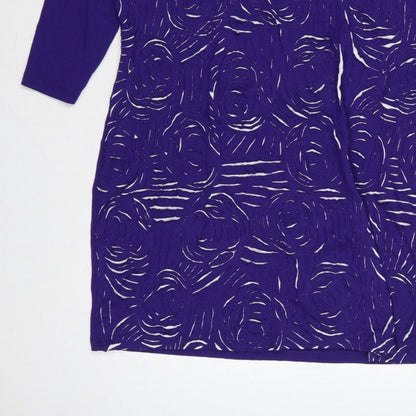 Phase Eight Women Purple UK 16 Knee Length Shift Floral 3/4 Sleeve Dress