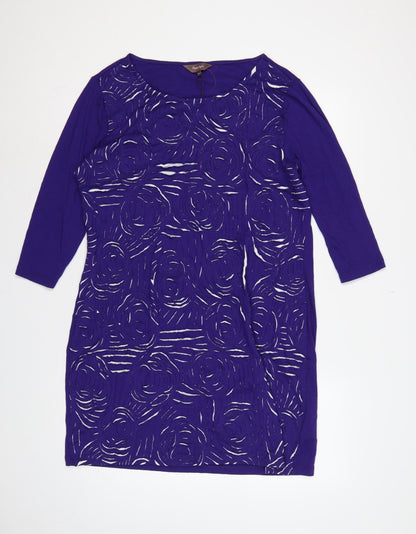 Phase Eight Women Purple UK 16 Knee Length Shift Floral 3/4 Sleeve Dress
