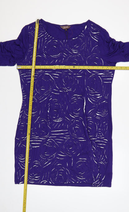 Phase Eight Women Purple UK 16 Knee Length Shift Floral 3/4 Sleeve Dress