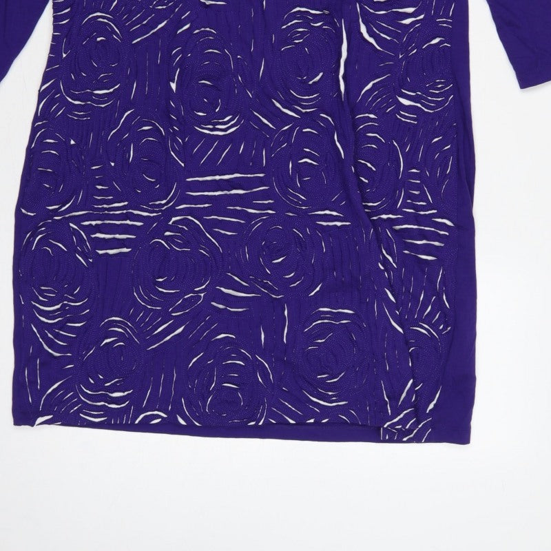 Phase Eight Women Purple UK 16 Knee Length Shift Floral 3/4 Sleeve Dress