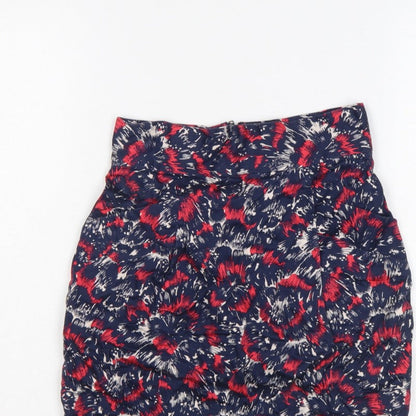 French Connection Women Blue Red UK 6 Floral Pencil Mini Skirt Zip