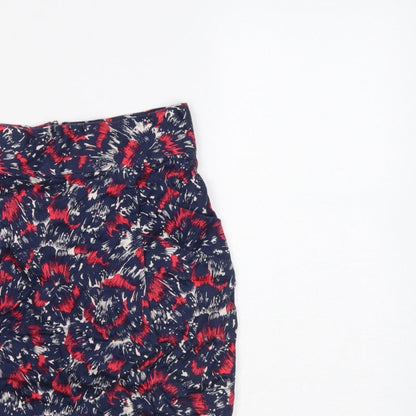 French Connection Women Blue Red UK 6 Floral Pencil Mini Skirt Zip
