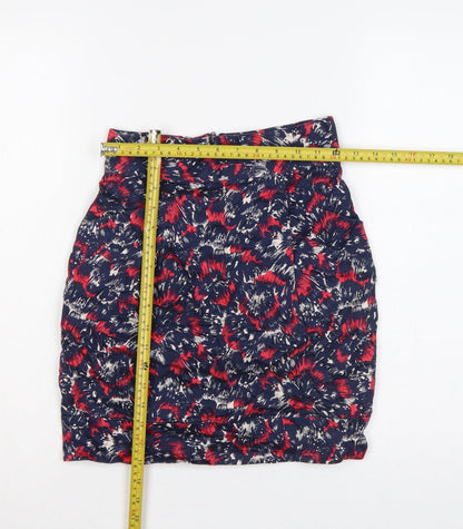 French Connection Women Blue Red UK 6 Floral Pencil Mini Skirt Zip
