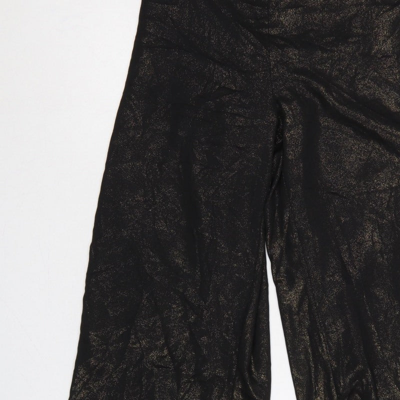 Next Women Black Gold Glitter Wide-Leg Trousers UK 12R Party