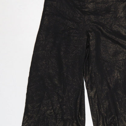 Next Women Black Gold Glitter Wide-Leg Trousers UK 12R Party