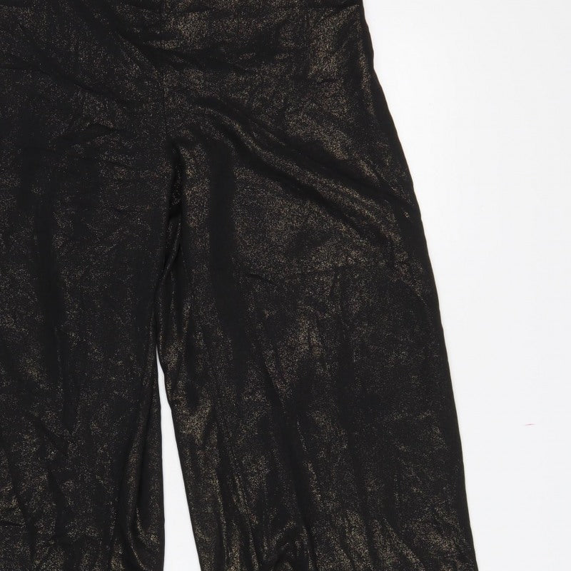Next Women Black Gold Glitter Wide-Leg Trousers UK 12R Party