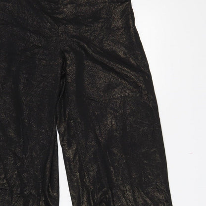Next Women Black Gold Glitter Wide-Leg Trousers UK 12R Party