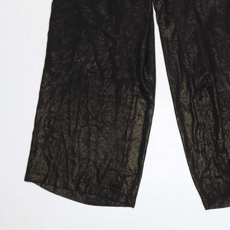 Next Women Black Gold Glitter Wide-Leg Trousers UK 12R Party