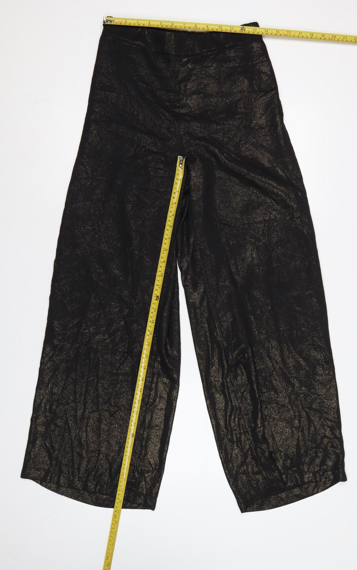 Next Women Black Gold Glitter Wide-Leg Trousers UK 12R Party