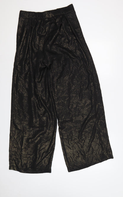 Next Women Black Gold Glitter Wide-Leg Trousers UK 12R Party