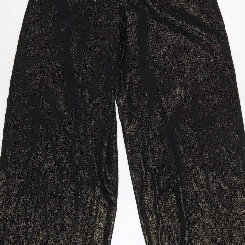 Next Women Black Gold Glitter Wide-Leg Trousers UK 12R Party