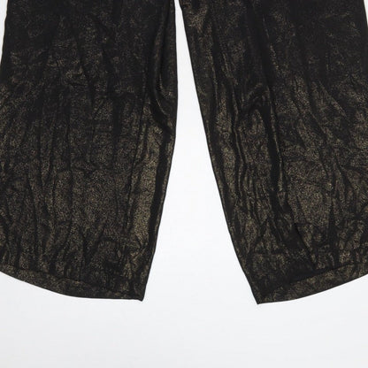 Next Women Black Gold Glitter Wide-Leg Trousers UK 12R Party
