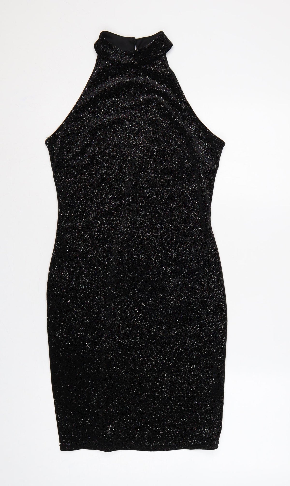 New Look Women Black UK 12 Bodycon Halter Glitter Party Dress