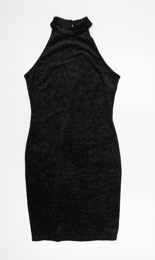 New Look Women Black UK 12 Bodycon Halter Glitter Party Dress
