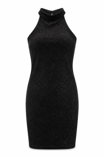 New Look Women Black UK 12 Bodycon Halter Glitter Party Dress