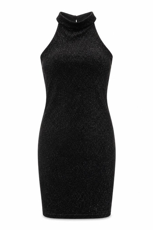 New Look Women Black UK 12 Bodycon Halter Glitter Party Dress