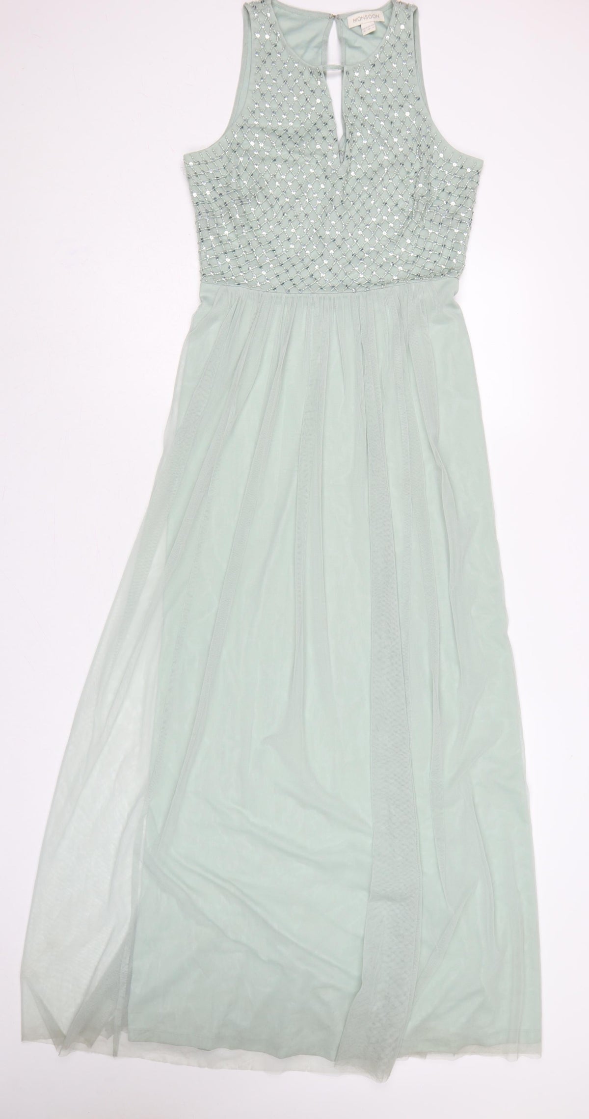 Monsoon Women’s Green UK 10 Beaded Sequin Chiffon Maxi Dress