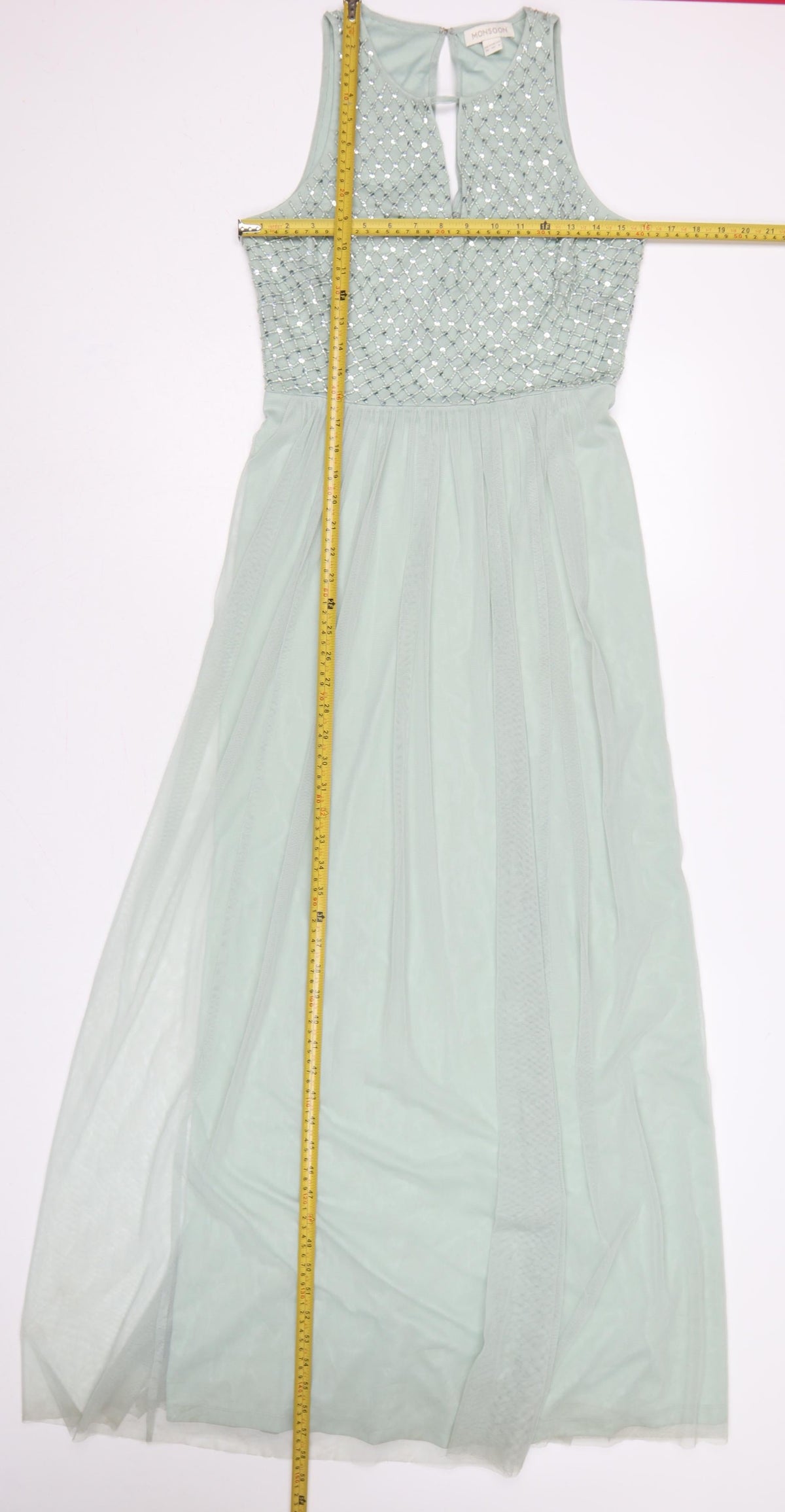 Monsoon Women’s Green UK 10 Beaded Sequin Chiffon Maxi Dress