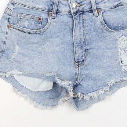 H&M Divided Women Blue UK 12 High Rise Distressed Denim Cut-Off Shorts
