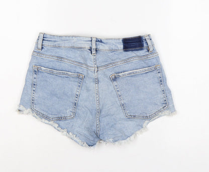 H&M Divided Women Blue UK 12 High Rise Distressed Denim Cut-Off Shorts