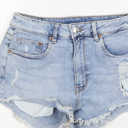 H&M Divided Women Blue UK 12 High Rise Distressed Denim Cut-Off Shorts