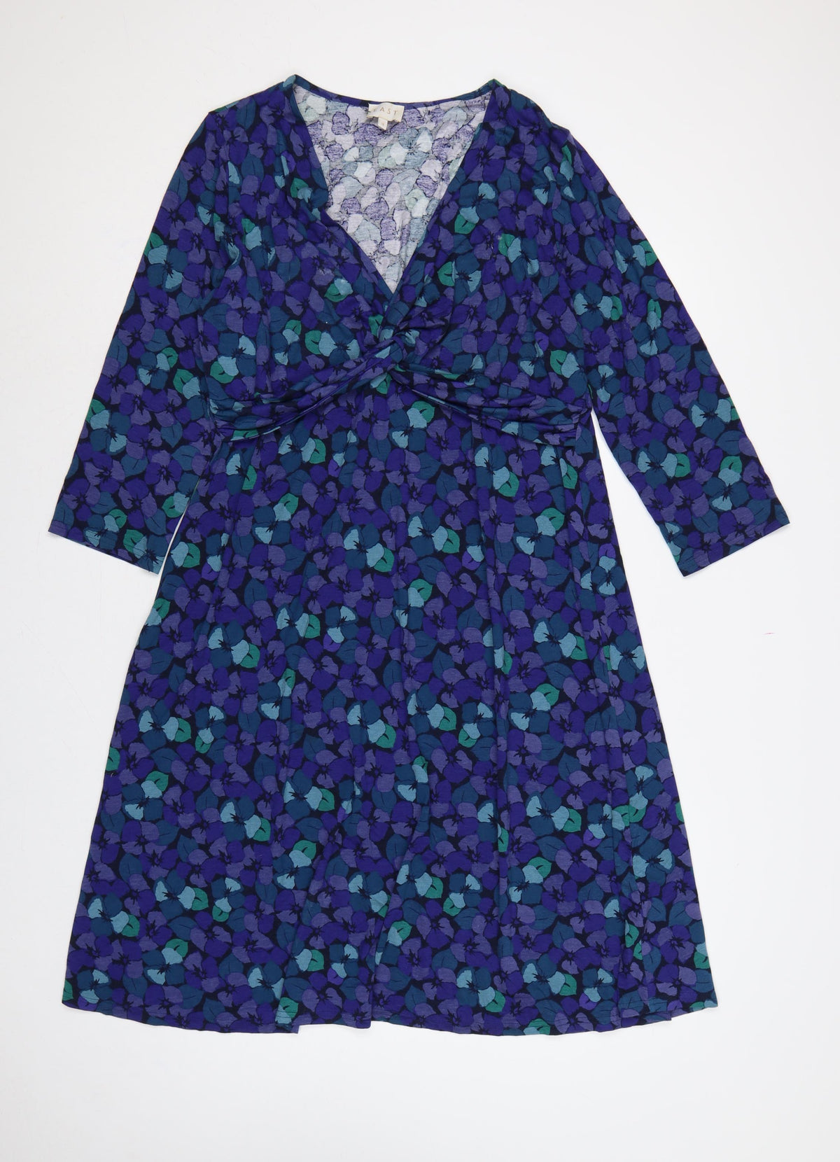 East Women’s Multicoloured Floral Wrap Dress Size 18 V-Neck Jersey