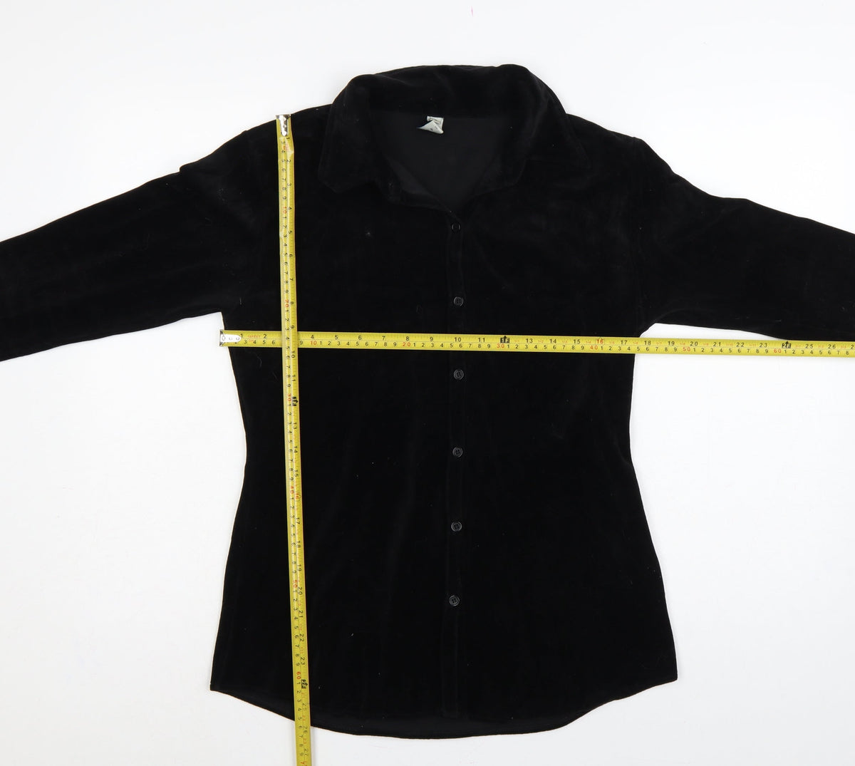 Jigsaw Women Black UK 2 Velour Button-Up Collared Long Sleeve Shirt