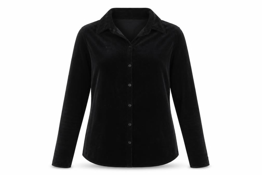 Jigsaw Women Black UK 2 Velour Button-Up Collared Long Sleeve Shirt