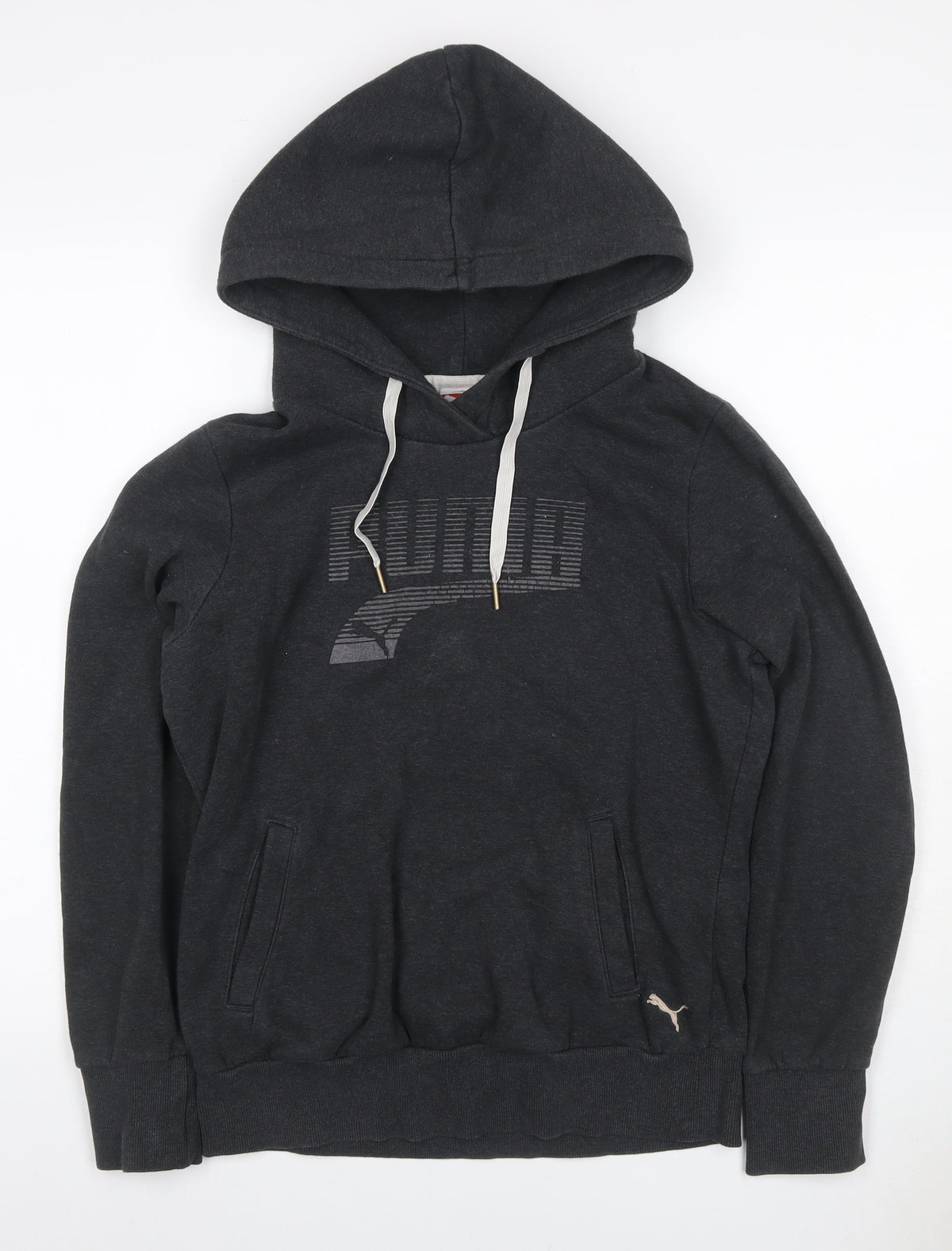 Puma Women’s Grey UK 12 Pullover Hoodie Logo Pockets