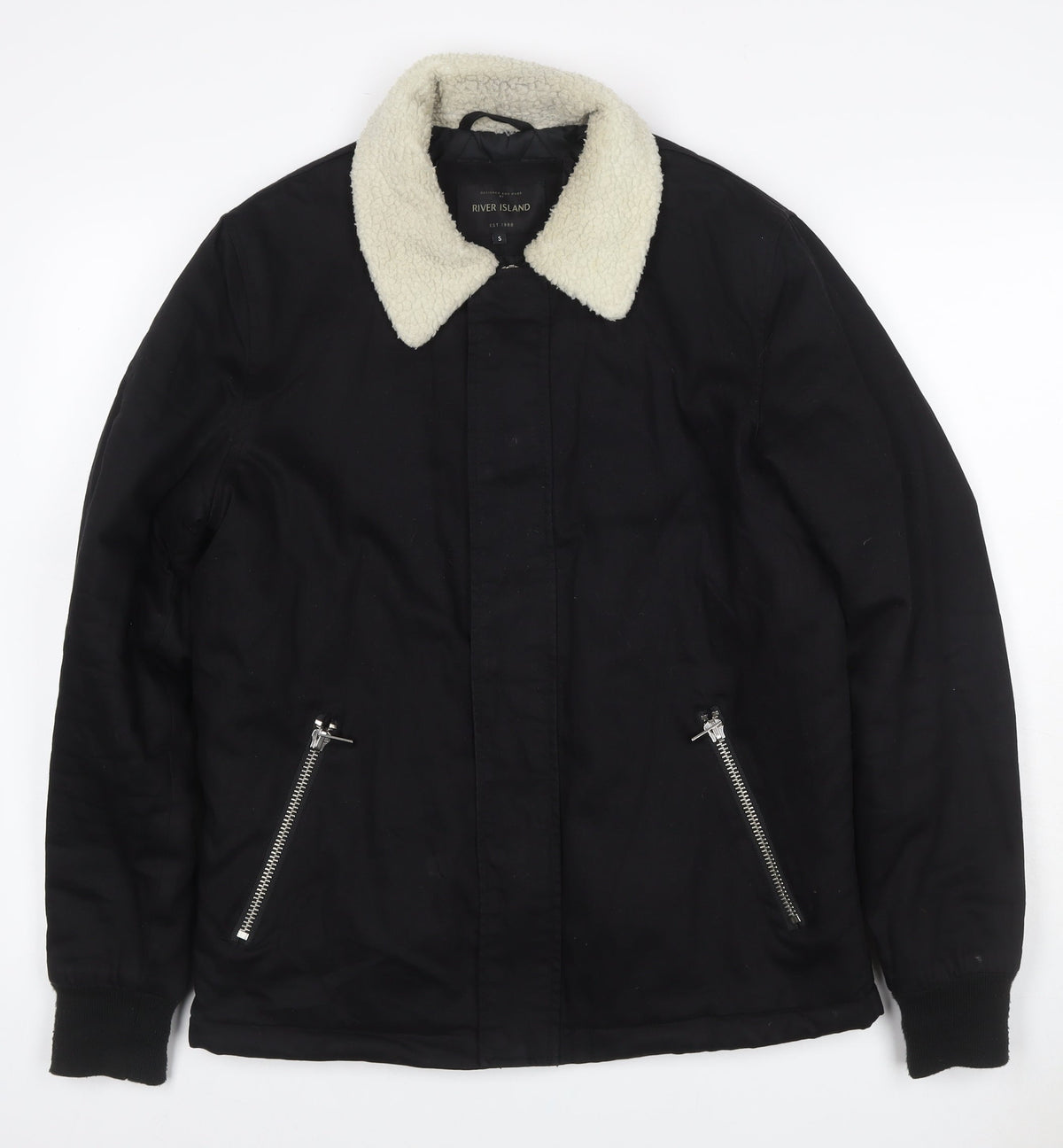 River Island Men's Black S Basic Padded Jacket Teddy Collar