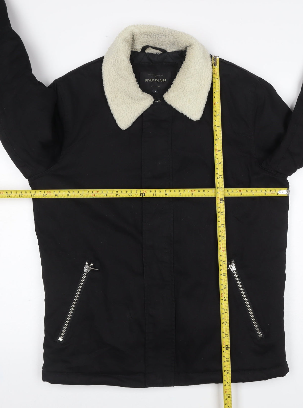 River Island Men's Black S Basic Padded Jacket Teddy Collar
