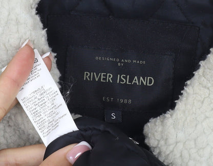 River Island Men's Black S Basic Padded Jacket Teddy Collar