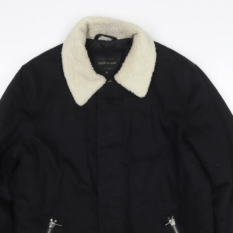 River Island Men's Black S Basic Padded Jacket Teddy Collar