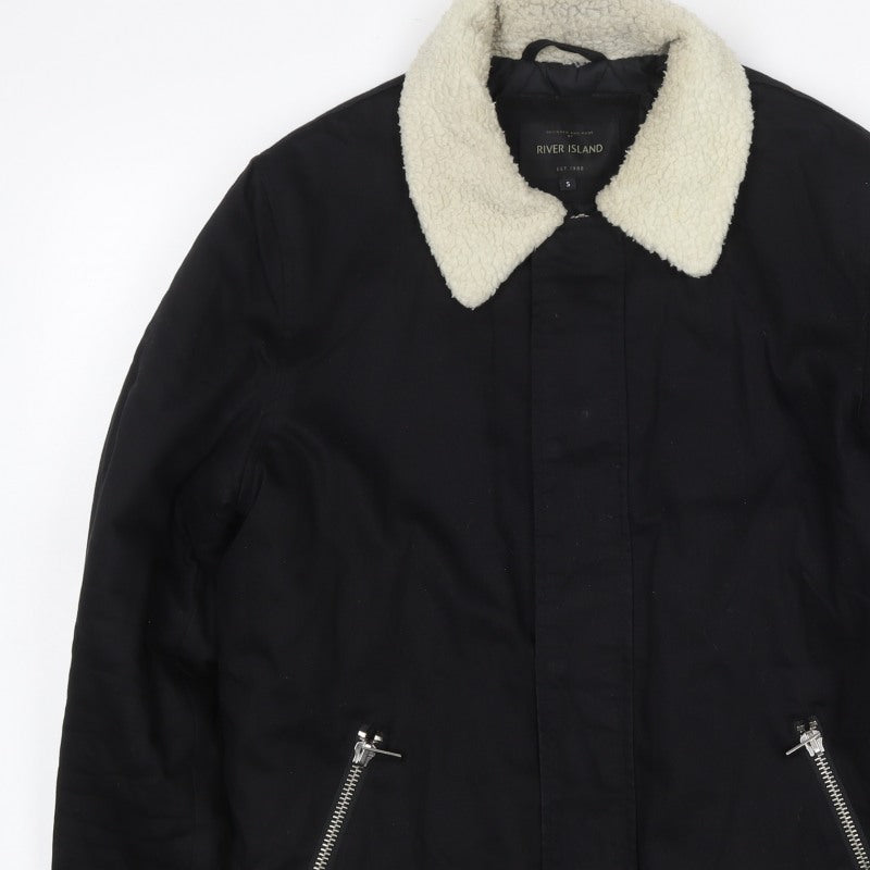 River Island Men's Black S Basic Padded Jacket Teddy Collar