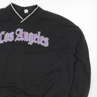 H&M Divided Women Black XXS Los Angeles V-Neck Pullover Sweatshirt